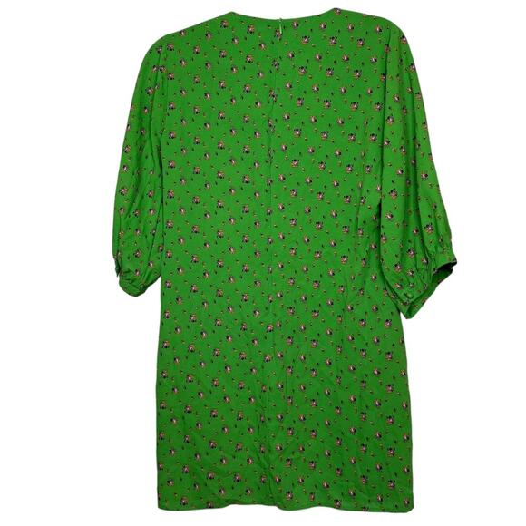 Nasty Gal green Floral Print Cut Out Puff Sleeve Mini Dress Size 8 - Picture 11 of 11